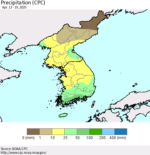 Korea Precipitation (CPC) Thematic Map For 4/13/2020 - 4/19/2020