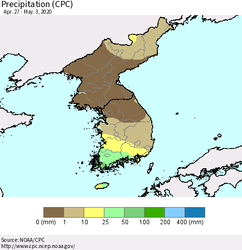 Korea Precipitation (CPC) Thematic Map For 4/27/2020 - 5/3/2020