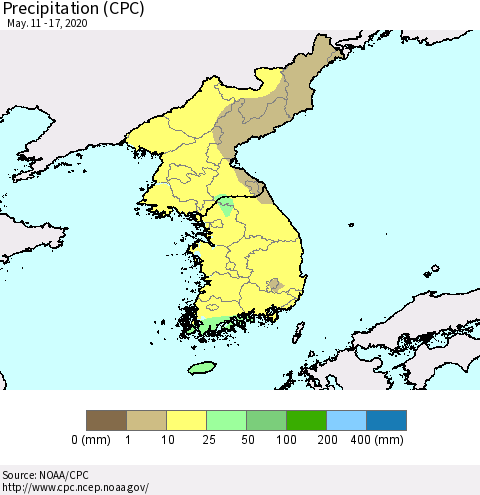 Korea Precipitation (CPC) Thematic Map For 5/11/2020 - 5/17/2020