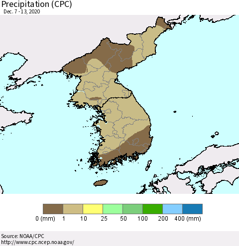Korea Precipitation (CPC) Thematic Map For 12/7/2020 - 12/13/2020