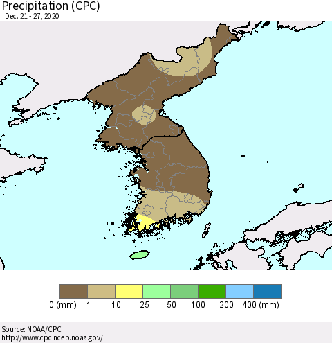 Korea Precipitation (CPC) Thematic Map For 12/21/2020 - 12/27/2020