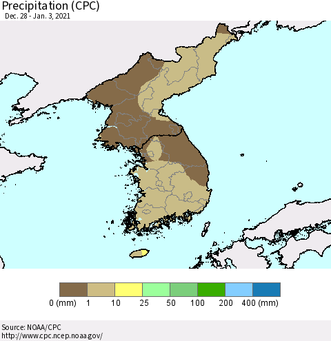Korea Precipitation (CPC) Thematic Map For 12/28/2020 - 1/3/2021