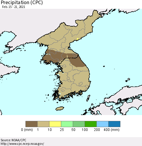 Korea Precipitation (CPC) Thematic Map For 2/15/2021 - 2/21/2021