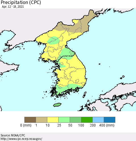 Korea Precipitation (CPC) Thematic Map For 4/12/2021 - 4/18/2021