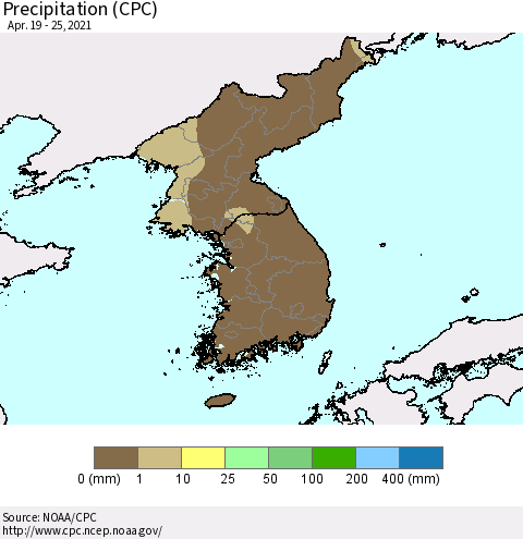 Korea Precipitation (CPC) Thematic Map For 4/19/2021 - 4/25/2021