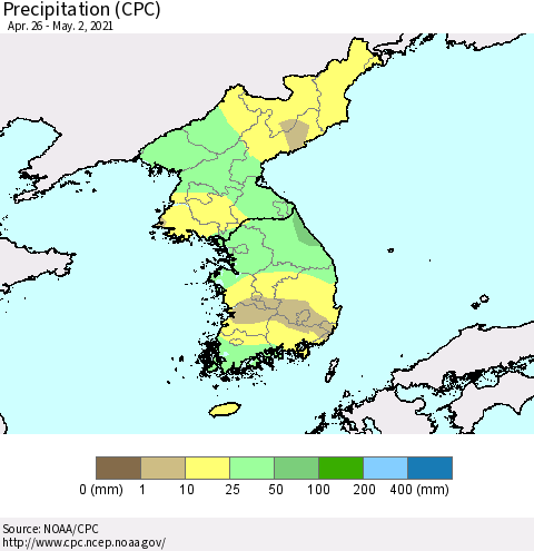 Korea Precipitation (CPC) Thematic Map For 4/26/2021 - 5/2/2021