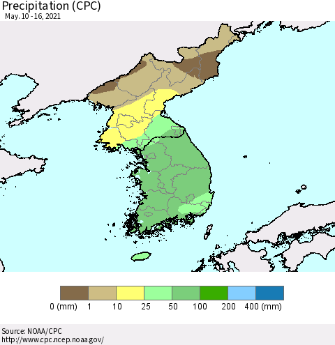 Korea Precipitation (CPC) Thematic Map For 5/10/2021 - 5/16/2021