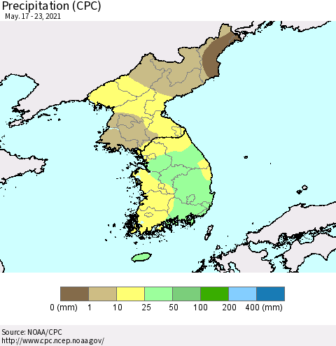 Korea Precipitation (CPC) Thematic Map For 5/17/2021 - 5/23/2021