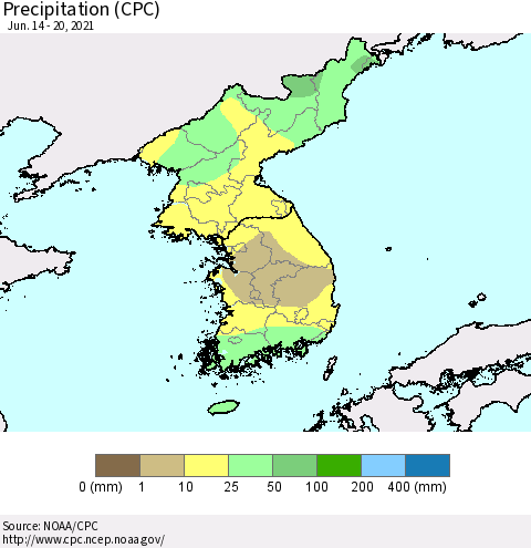 Korea Precipitation (CPC) Thematic Map For 6/14/2021 - 6/20/2021