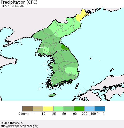 Korea Precipitation (CPC) Thematic Map For 6/28/2021 - 7/4/2021