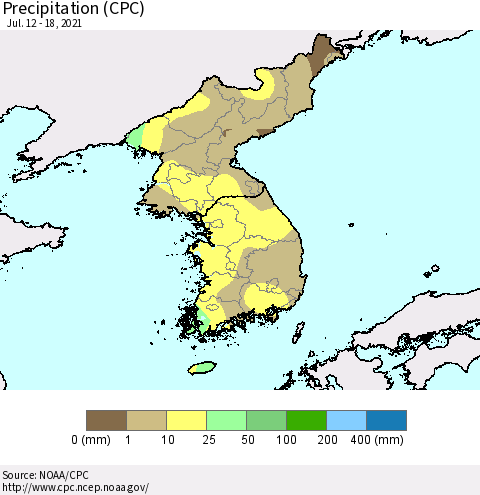 Korea Precipitation (CPC) Thematic Map For 7/12/2021 - 7/18/2021