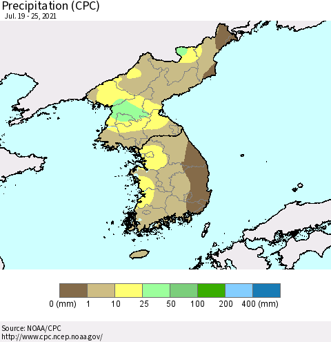 Korea Precipitation (CPC) Thematic Map For 7/19/2021 - 7/25/2021