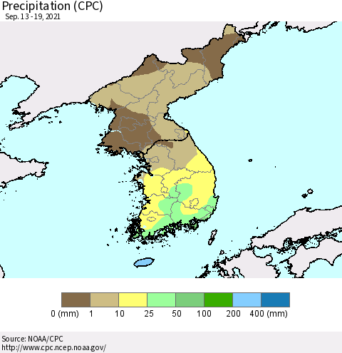 Korea Precipitation (CPC) Thematic Map For 9/13/2021 - 9/19/2021