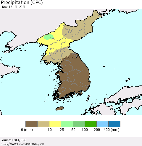 Korea Precipitation (CPC) Thematic Map For 11/15/2021 - 11/21/2021