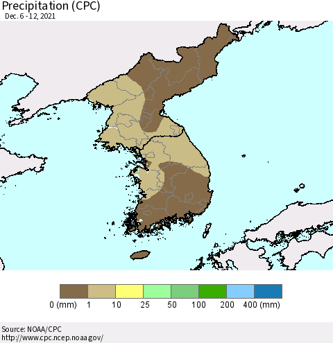 Korea Precipitation (CPC) Thematic Map For 12/6/2021 - 12/12/2021
