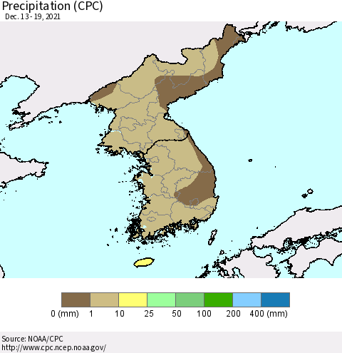 Korea Precipitation (CPC) Thematic Map For 12/13/2021 - 12/19/2021