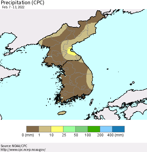 Korea Precipitation (CPC) Thematic Map For 2/7/2022 - 2/13/2022