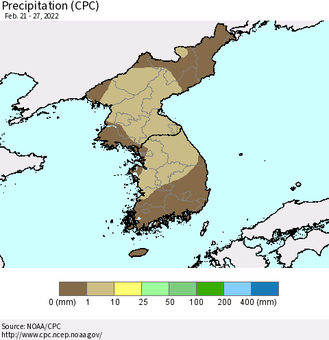 Korea Precipitation (CPC) Thematic Map For 2/21/2022 - 2/27/2022