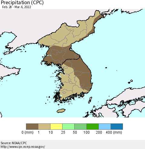 Korea Precipitation (CPC) Thematic Map For 2/28/2022 - 3/6/2022