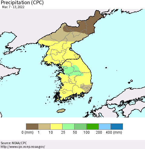Korea Precipitation (CPC) Thematic Map For 3/7/2022 - 3/13/2022