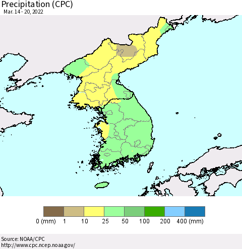 Korea Precipitation (CPC) Thematic Map For 3/14/2022 - 3/20/2022