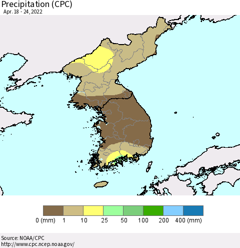 Korea Precipitation (CPC) Thematic Map For 4/18/2022 - 4/24/2022