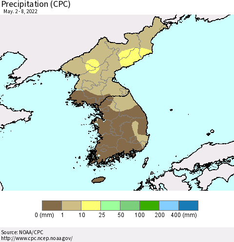 Korea Precipitation (CPC) Thematic Map For 5/2/2022 - 5/8/2022