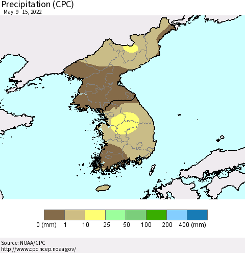 Korea Precipitation (CPC) Thematic Map For 5/9/2022 - 5/15/2022