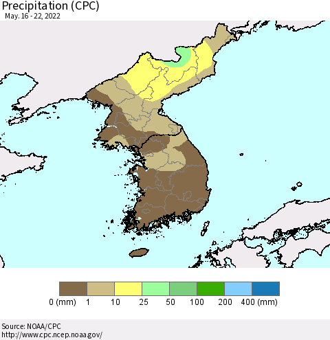Korea Precipitation (CPC) Thematic Map For 5/16/2022 - 5/22/2022