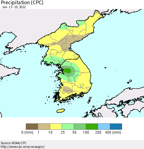 Korea Precipitation (CPC) Thematic Map For 6/13/2022 - 6/19/2022