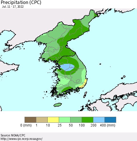 Korea Precipitation (CPC) Thematic Map For 7/11/2022 - 7/17/2022