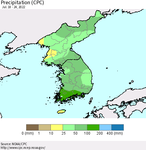 Korea Precipitation (CPC) Thematic Map For 7/18/2022 - 7/24/2022