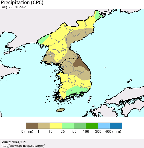 Korea Precipitation (CPC) Thematic Map For 8/22/2022 - 8/28/2022