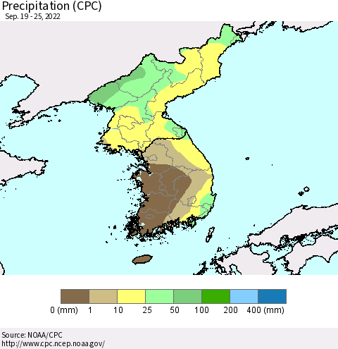 Korea Precipitation (CPC) Thematic Map For 9/19/2022 - 9/25/2022