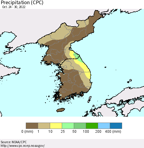 Korea Precipitation (CPC) Thematic Map For 10/24/2022 - 10/30/2022