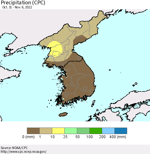 Korea Precipitation (CPC) Thematic Map For 10/31/2022 - 11/6/2022