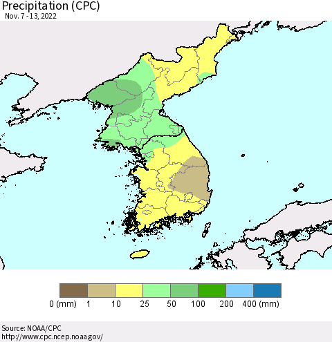 Korea Precipitation (CPC) Thematic Map For 11/7/2022 - 11/13/2022
