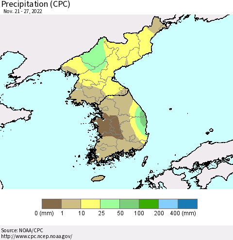 Korea Precipitation (CPC) Thematic Map For 11/21/2022 - 11/27/2022