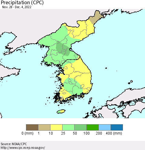 Korea Precipitation (CPC) Thematic Map For 11/28/2022 - 12/4/2022