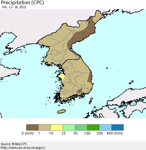 Korea Precipitation (CPC) Thematic Map For 12/12/2022 - 12/18/2022