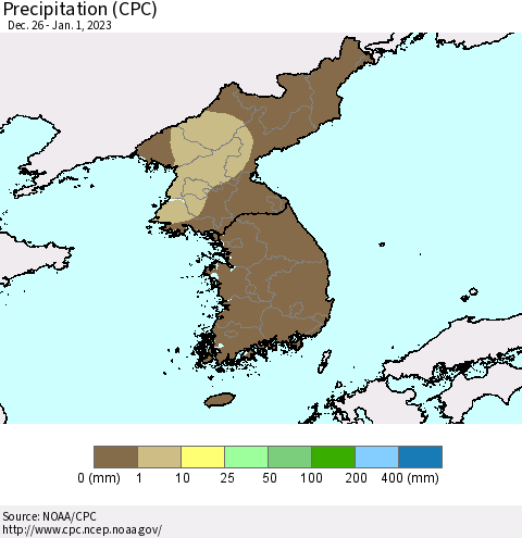 Korea Precipitation (CPC) Thematic Map For 12/26/2022 - 1/1/2023
