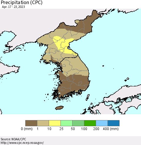 Korea Precipitation (CPC) Thematic Map For 4/17/2023 - 4/23/2023