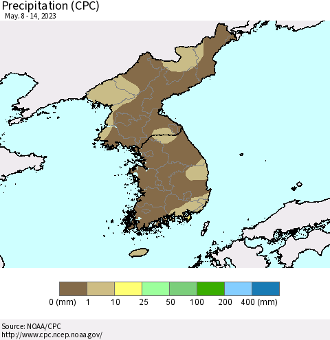 Korea Precipitation (CPC) Thematic Map For 5/8/2023 - 5/14/2023