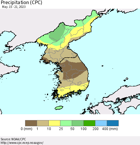 Korea Precipitation (CPC) Thematic Map For 5/15/2023 - 5/21/2023