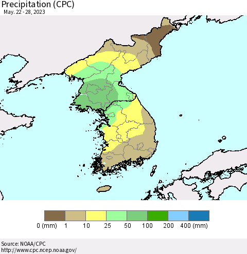 Korea Precipitation (CPC) Thematic Map For 5/22/2023 - 5/28/2023
