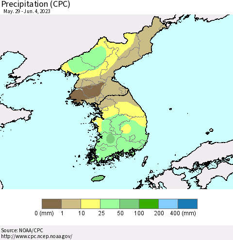 Korea Precipitation (CPC) Thematic Map For 5/29/2023 - 6/4/2023