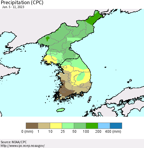 Korea Precipitation (CPC) Thematic Map For 6/5/2023 - 6/11/2023
