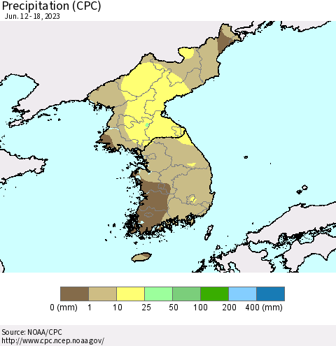 Korea Precipitation (CPC) Thematic Map For 6/12/2023 - 6/18/2023