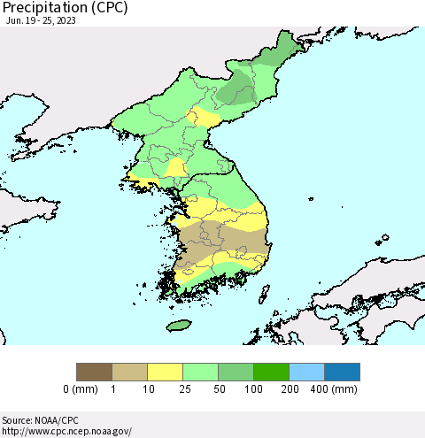 Korea Precipitation (CPC) Thematic Map For 6/19/2023 - 6/25/2023