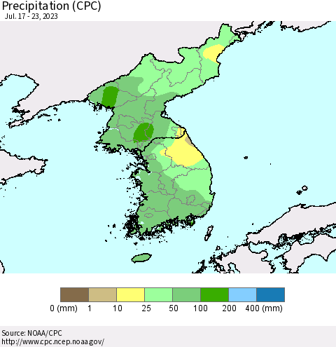 Korea Precipitation (CPC) Thematic Map For 7/17/2023 - 7/23/2023